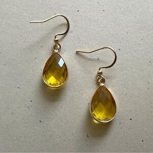 Gold Yellow Gemstone Crystal Drop Earrings